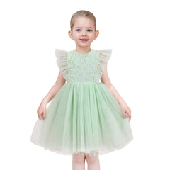 Girls Dress Floral Ruffle Tulle Skirt Flutter Flare Sleeve Size 4-10 Years