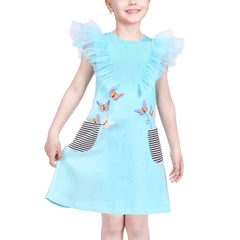 Girls Dress A-line Mermaid Fish Tail Rainbow Ruffle Flare Sleeve Size 4-10 Years