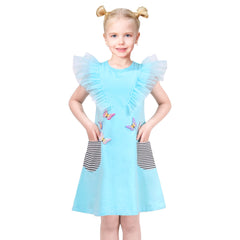 Girls Dress A-line Mermaid Fish Tail Rainbow Ruffle Flare Sleeve Size 4-10 Years