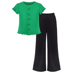 Girls 2 Piece Set Crop Top Straight Leg Pants Rib-Knit Casual Wear Size 4-10 Years