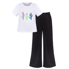 Girls 2 Piece Set Crop Top Straight Leg Pants Rib-Knit Casual Wear Size 4-10 Years