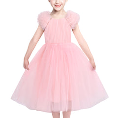 Girls Dress Flower Sparkling Sequins Belted Tulle Party Size 4-14 Years