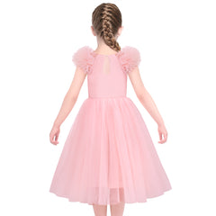 Girls Dress Flower Sparkling Sequins Belted Tulle Party Size 4-14 Years