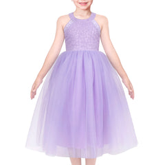 Girls Dress Flower Sparkling Sequins Belted Tulle Party Size 4-14 Years