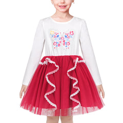 Girls Dress Cream Sequin Heart Butterfly Tulle Skirt Long Sleeve Size 3-12 Years