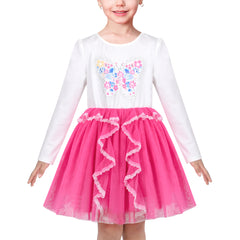 Girls Dress Cream Sequin Heart Butterfly Tulle Skirt Long Sleeve Size 3-12 Years