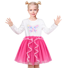 Girls Dress Cream Sequin Heart Butterfly Tulle Skirt Long Sleeve Size 3-12 Years