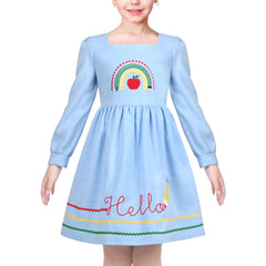 Girls Dress Flower Long Sleeve Cotton Causal Dress Size 3-12 Years