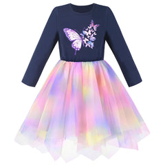 Girls Dress Long Sleeve Christmas Owl Sparkling Sequin Tulle Size 3-14 Years