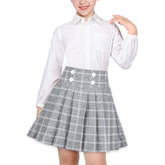 Girls Skirt Set Shirt Grid Plaid Pleated School Tennis Casual Size 4-14 Years