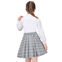 Girls Skirt Set Shirt Grid Plaid Pleated School Tennis Casual Size 4-14 Years