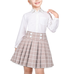 Girls Skirt Set Shirt Grid Plaid Pleated School Tennis Casual Size 4-14 Years