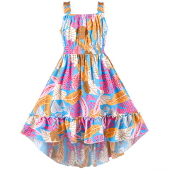 Girls Dress Leaf Sleeveless Summer Party Size 6-14 Years