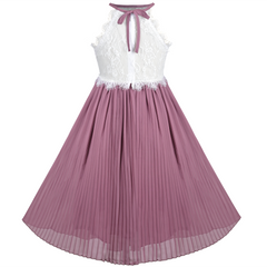 Girls Dress Haze Halter Princess Pleated Formal Party Wedding Size 6-12 Years