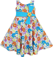 Girls Dress Flower Vintage Blue Birthday Party Size 6-12 Years