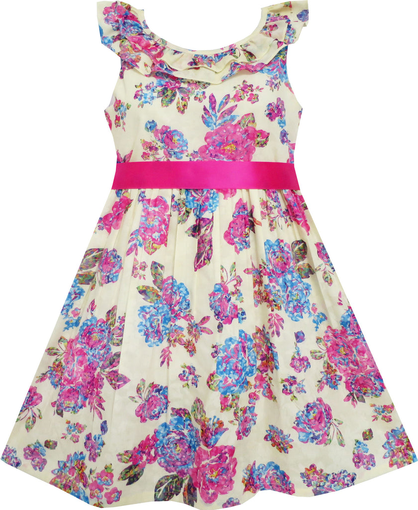 Girls Dress Flower Detailing Overlap Collar Pink – Sunny Fashion