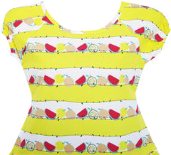 Girls Dress Lemon Color Watermelon Orange Pear Print Size 7-14 Years