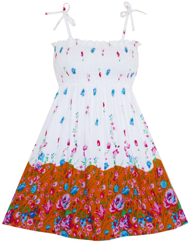 Girls Dress Smocked Halter Floral Printed Size 2-10 Years