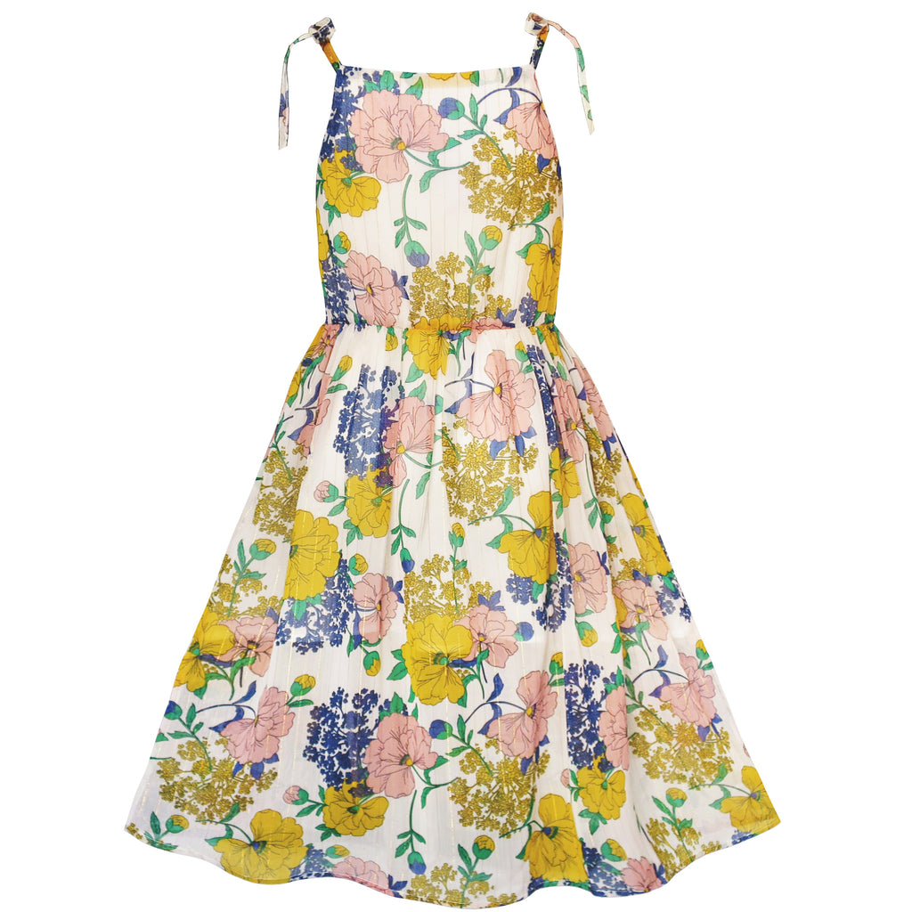 Girls Dress Yellow Flower Gold Striped Beach Party Dress – Sunny Fashion