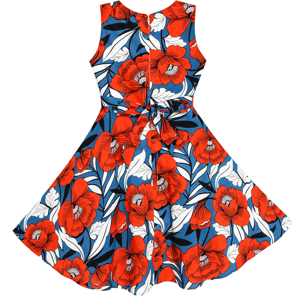 Girls Dress Hat Red Flower Summer Beach Party – Sunny Fashion