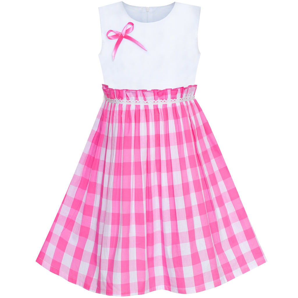 Girls Dress Pink Tartan Plaid Sundress Back School – Sunny Fashion