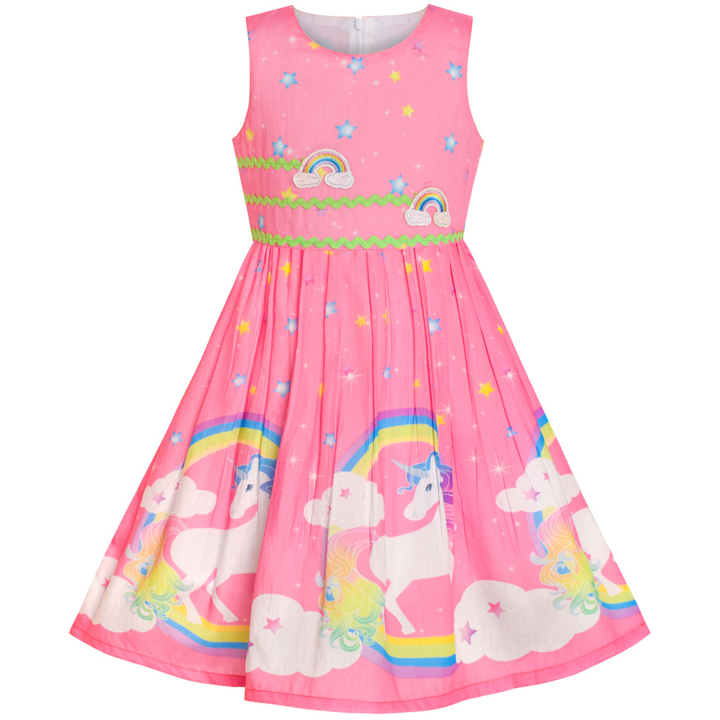 Girls Dress Pink Unicorn Rainbow Summer Sundress – Sunny Fashion