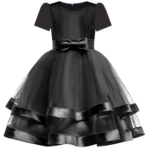 Girls Dress Short Sleeve Black Ball Gown Wedding Party Pageant Size 6-12 Years