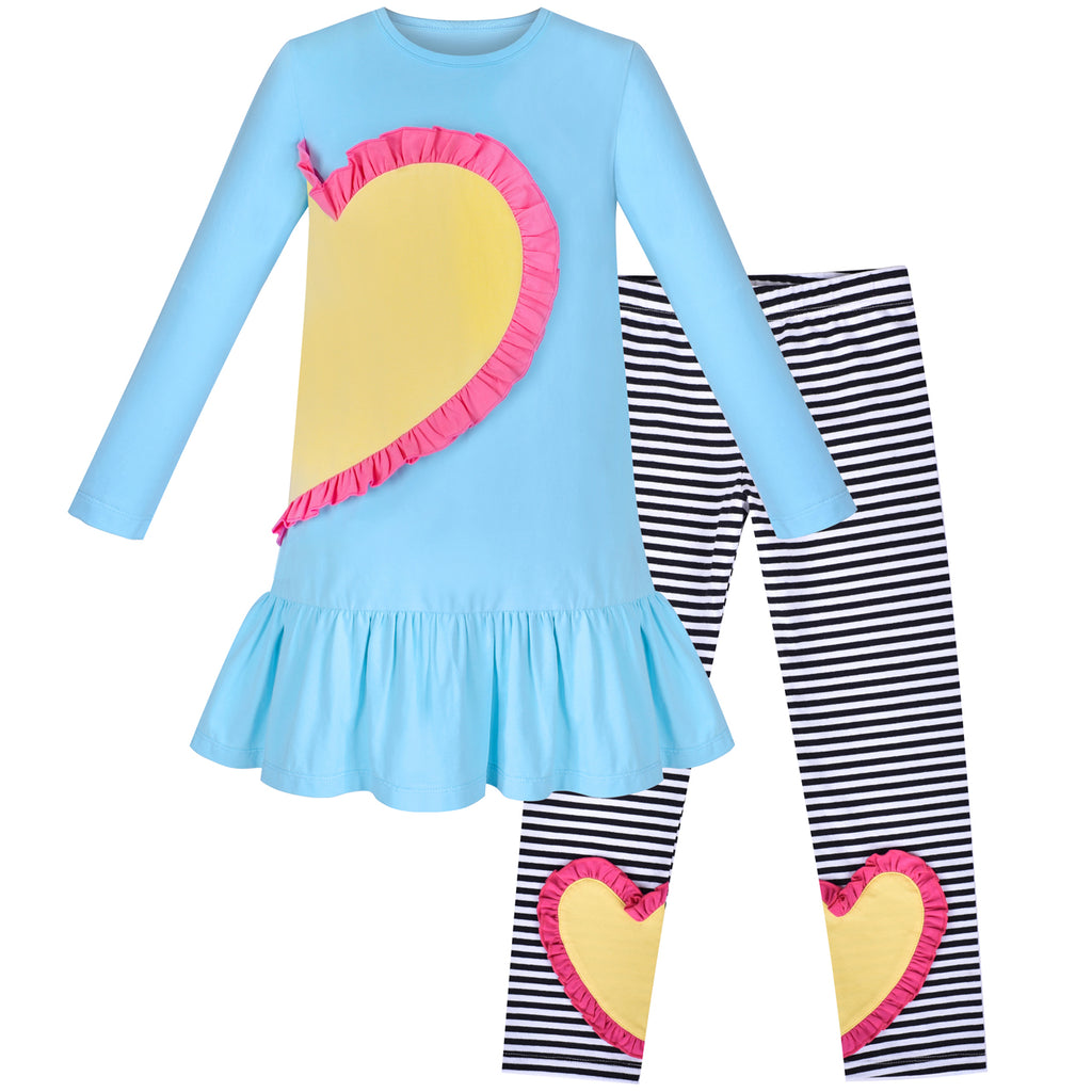 Girls Outfit Set 2 Piece Cotton Color Contrast Dress Leggings Pants – Sunny  Fashion